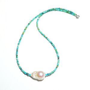 Lii Ji gargantilla collar turquesa real labradorita piedra lunar perla barroca collar bohemio 925 plata esterlina mujer joyería Q0531
