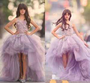 Vestidos de concurso lila princesa de encaje de bajo longitud apliques tul ul óseo vestido de niñas de flores vestidos de cumpleaños baratos