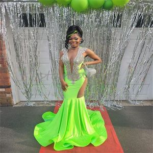 Robes de bal sirène vert lime diamant pour filles noires 2024 sexy dos ouvert queue de poisson robes de soirée africaine formelle anniversaire occasion robe de soirée vestios de fiesta