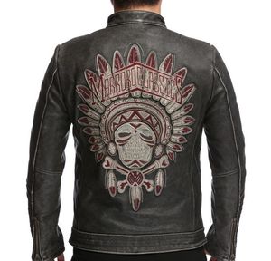Vestes en cuir véritable de broderie de mode en édition limitée col montant vestes en cuir de moto classiques marbobo vintage