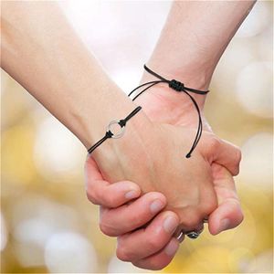 Pulseras de enlace 2 unids/set amigo círculo deseo pulsera para mujeres hombres ajustable negro cuerda amistad pareja DIY joyería