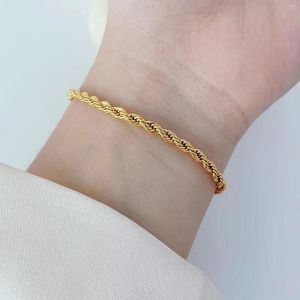 Pulseras de eslabones, pulsera de 3 5mm de ancho, cadena de cuerda trenzada de acero de titanio, joyería redonda de Color dorado para mujer, 17cm de largo, 1 unidad