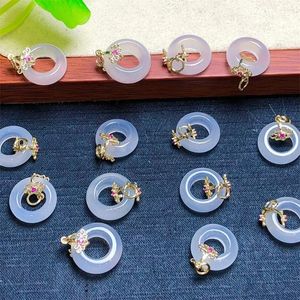 Bracelets de liaison 5pcs Natural White Agate Jade Donut Pendant Pendre Collier Crystal Mineral Healing Reiki Gift Gemstone Crafts 15 mm