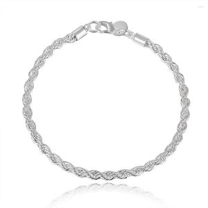 Pulseras de eslabones, pulsera de plata 925, cadena de cuerda torcida de 3MM, cierre de langosta, joyería de moda para mujeres/hombres, regalo moderno Dally, precio al por mayor