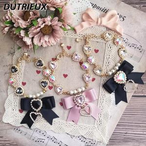Lien Bracelets perles accessoires pour femmes Style japonais doux mignon dame fille amour coeur noeud papillon strass Bracelet de perles