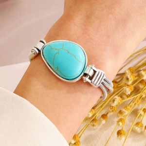 Bracelets à maillons Boho tibétain argent géométrique Turquoises pierre Bracelets pour femmes ethnique Vintage Stretch bijoux de fête