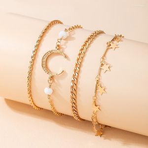 Pulseras de eslabones Cadena Bohemian Star Moon Chains Charm Bracelet para mujer Boho Jewelry Bangles Accesorios de perlas Día de San Valentín GiftLink