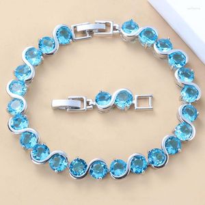 Bracelets à maillons en cristal bleu naturel pour femmes, bijoux de santé à la mode, couleur argent, boîte gratuite