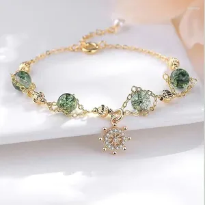 Link Bracelets Fashion Green Ship Green Crystal Circon Bracelet for Women Atentable Atentable Ajuste Amistad Friendship Accesorios