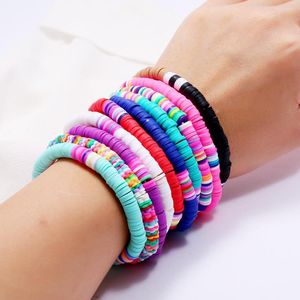 Pulseras de eslabones, pieza redonda de moda, pulsera de cerámica suave de 6mm, estilo étnico Retro bohemio, cuerda elástica Simple, regalo para mujer