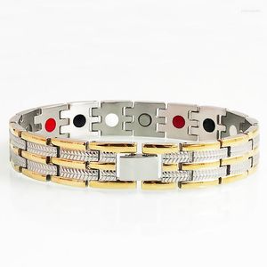 Lien Bracelets Germanium Énergie Soins de Santé Magnétique Or Couleur Acier Inoxydable Hommes Bracelet Ions Négatifs Bracelets Homme Bijoux