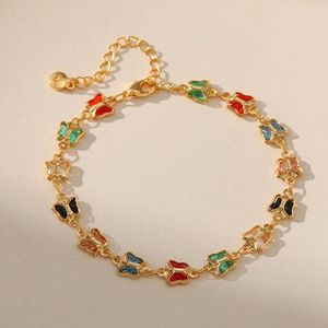 Lien Bracelets Or Été 18k Chaîne En Laiton Animal Mignon Papillon Bonbons Couleur Perles De Verre Charme Bracelet Bijoux Manchette Wome Filles Doux