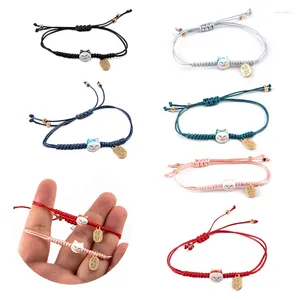 Bracelets à maillons faits à la main en corde colorée, chat porte-bonheur pour femmes et filles, cadeaux d'anniversaire, breloque pompon, mode Maneki Neko, bracelets de couple