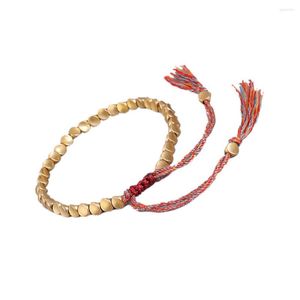 Bracelets à maillons faits à la main, bouddhiste tibétain, en coton tressé, perles en cuivre, corde porte-bonheur, pour femmes et hommes, fil de Religion