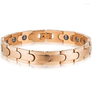 Pulseras de eslabones, pulsera magnética terapéutica para la salud para hombres, acero inoxidable de titanio chapado en oro rosa de lujo para mujeres, longitud ajustable