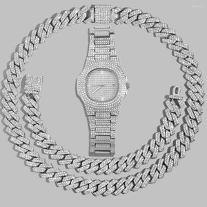 Lien Bracelets Glacé Chaîne Cubaine Bracelet Pour Femmes Avec Montres-Bracelets Or Argent Couleur Strass Pavé Hip Hop Bijoux Cadeau