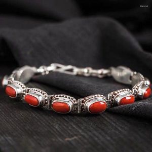 Pulseras de eslabones India Nepal hecho a mano S925 joyería de plata pulsera femenina tibetana creativa retro estilo nacional