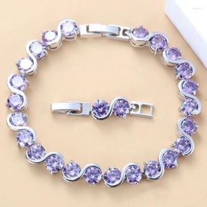 Bracelets à maillons Jolly violet Zircon couleur argent, bijoux de santé à la mode pour femmes, boîte gratuite SL79