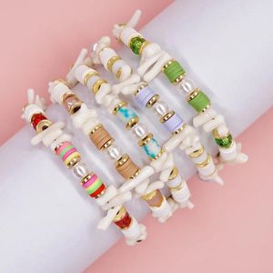 Pulseras de eslabones Macarone Dopamina Amigo Pieza de mano Coral blanco Imitación Perla Hierro Piedra biliar Cerámica suave Pulsera de langosta Mujer