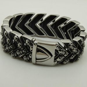 Bracelets à maillons hommes/garçon énorme lourd 2.4cm largeur 8.5 ''longueur 145g Minim crâne ligne flèche Bracelet en acier inoxydable 316L