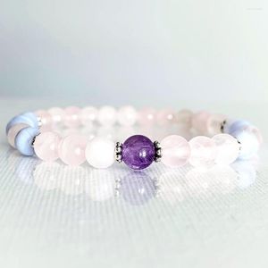 Bracelets à maillons MG0790 6 Mm Rose Quart Z filles Bracelet bleu dentelle Agates délicates perles cristaux de guérison Yoga Mala bijoux