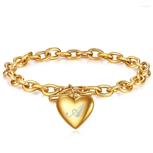 Bracelets à maillons Modyle couleur or en acier inoxydable, breloque avec lettre initiale A-Z pour femmes amoureux, bijoux cadeau