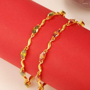 Lien Bracelets MxGxFam (19,5 Cm) Rouge / Vert Olive Mariquesa CZ Bracelet Bijoux Pour Femmes Or Pur 24 K Couleur Designs De Mode Allergie