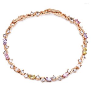 Pulseras De Eslabones MxGxFam ( 20 Cm X 4 Mm) Color Oro 18 K Multicolor CZ Para Mujer Zircon Precio Mayorista