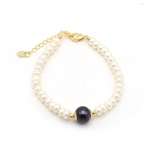 Bracelets à maillons en perles d'eau douce naturelles, corde élastique, boucle de graine de Melon, blanc violet pour femmes, bijoux à breloques, cadeau