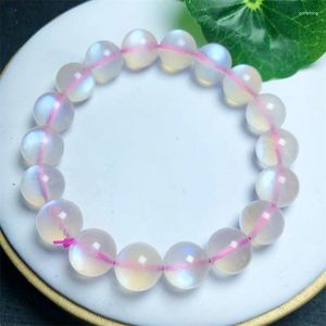 Link Bracelets Natural Pink Pink Moon Stone Jewelry for Woman Man Fengshui Healing Wealth Beads Crystal Cumpleaños Lucky 1pcs 10/11 mm