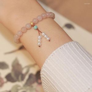 Bracelets à maillons en Jade naturel rose, pierres précieuses de luxe, bijoux en jadéite pour femmes, fil de corde élastique, cadeau à main, vente en gros