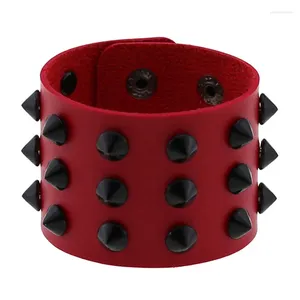 Bracelets de liaison bracelet punk rouge en cuir large pour femmes hommes goth girl bijoux de bracelet clouted