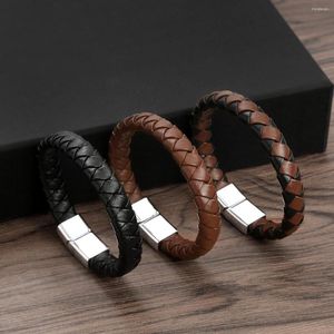 Bracelets à maillons SGMAN Bracelet en cuir tissé à la main pour hommes de style simple noir boucle en métal de haute qualité mode bracelet décontracté cadeau