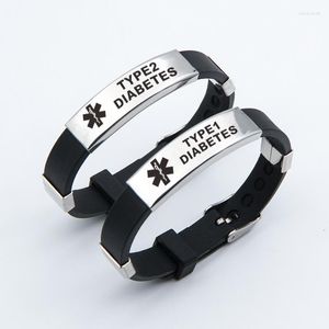 Lien Bracelets En Acier Inoxydable Alerte Id Bracelet Pour Femmes Hommes Enfants Réglable Silicium Bracelet Diabétique Message Info Bijoux SOS