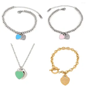 Bracelets à maillons en acier inoxydable pour femmes, pendentif cœur d'amour, chaîne épaisse, perles géométriques, bijoux cadeau