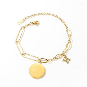 Lien Bracelets En Acier Inoxydable Femmes Mode Lettre Tag H Or Bracelet Initial Bracelet Bijoux Cadeau Pour Lui