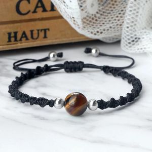 Pulseras de eslabones Pulsera de cuentas de ojo de tigre Lucky Cuerda trenzada negra Curación Calcedonia rosa Encanto Joyería ajustable hecha a mano para mujer hombre