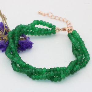 Lien Bracelets Top Qualité Mode 2 4mm Vert Jades Calcédoine Pierre Facettes Boulier Perles 3 Rangées Bijoux Multicouches 7.5 pouces B2784