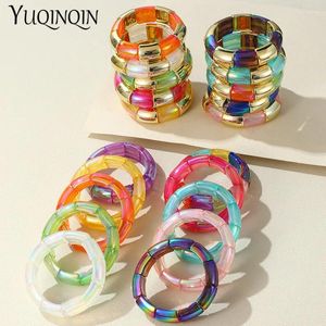 Bracelets de liaison couleur or de couleur en or bracele en acrylique pour femmes résine extensible tube perlé bracelet bracelet de mode colorée bijoux