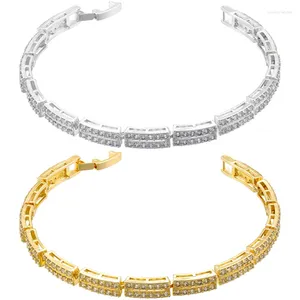 Pulseras de eslabones ZHUKOU Color oro plata mujeres líneas dobles Cubic Zirconia puños joyería al por mayor VL376