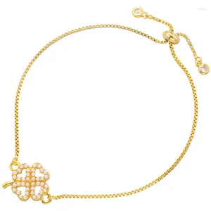 Pulseras de eslabones ZHUKOU perlas flores pulsera para mujer latón chapado en oro ajustable hombre pareja joyería al por mayor VL384