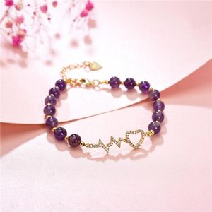 Bracelets à maillons chaîne en alliage de zinc pierre naturelle améthystes brin de cristal violet bijoux de guérison de yoga pour femmes bracelet coeur 7.5 pouces Y998