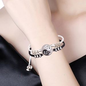 Cadena de enlace 2 PCS / LOTES Pulsera de pareja Yin Yang Estilo chino Vintage Negro Blanco Rojo Cuerda Ajustable Joyería de mano al por mayor 2022 INTE22