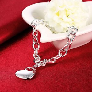 Enlace, cadena Pulsera de plata de ley 925 Corazón sólido con cadenas gruesas de enlace para mujeres Joyería de moda al por mayor