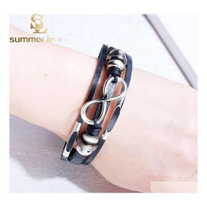 Link Chain Infinity Bracelet en cuir Mtilayer Wrap Bracelets Poignets pour femmes Hommes Amitié Mode Bijoux Cadeau Wholesa Dhayp