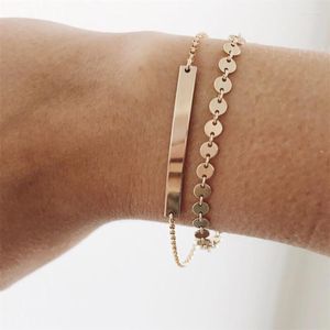 Chaîne à maillons JUJIE Layered Coin Gravé Nom Longue Barre Mains Bracelet En Acier Inoxydable 316L Plaqué Or 14K Femmes Corps Bijoux De Mode Kent22