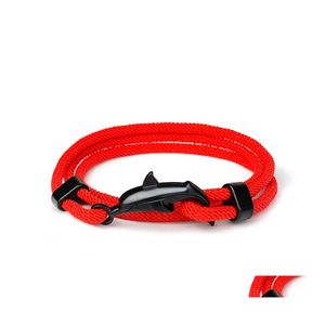 Cadena de eslabones Estilo naval Hombres Mujeres Pulsera Océano Animal Delfín Ballena Encanto Braclet Joyería Hecha a mano Cuerda casual Braslet Drop Delive Ot98Q