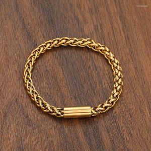 Cadena de eslabones TeHao, pulsera de acero inoxidable sólido para hombres y mujeres, botón de cierre magnético de oro negro, compacto, hermoso Trum22