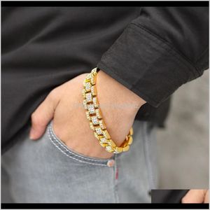 Link, Jewelryfashion Mens Hip Hop Jewelry Bling Iced Out Gold Bracelet Sier / Gold Color Fl Rhinestone Chain Bracelets para hombres Drop Delivery 2