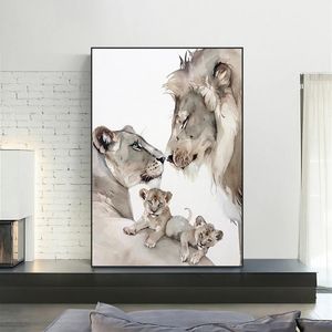 Pintura en lienzo de la familia del león, impresión en lienzo, decoración de interiores, póster abstracto e impresión, cuadro de arte de pared, Cuadros de decoración del hogar